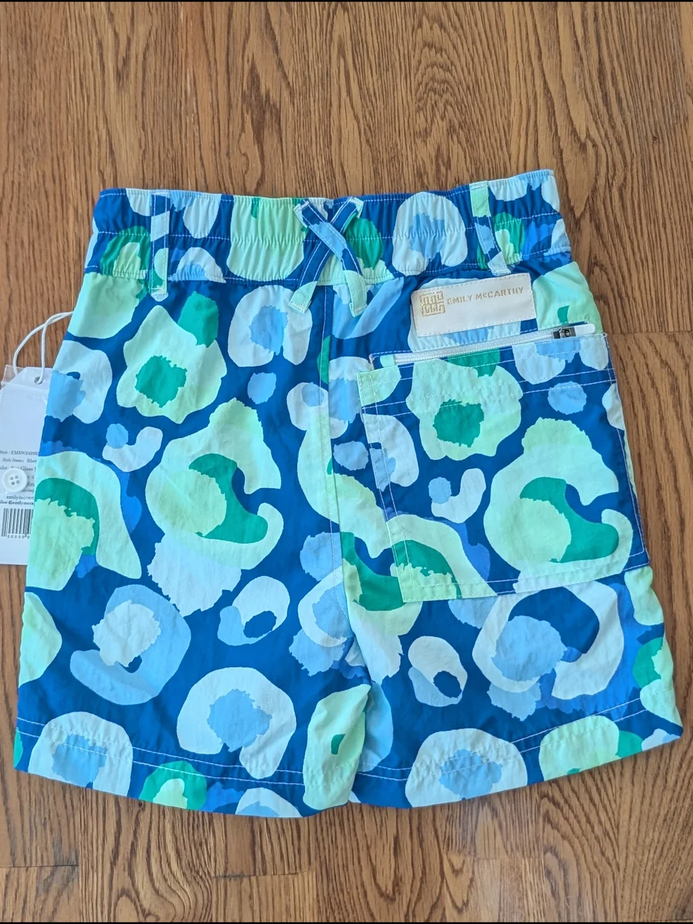 Emily McCarthy Blue Green Sea Glass Cheetah Print Boys Swim Trunks Shorts
